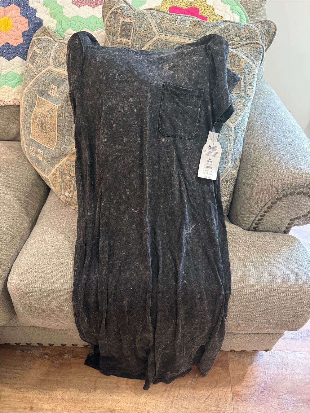 Time and Tru Washed Black Short Sleeve Midi Dress